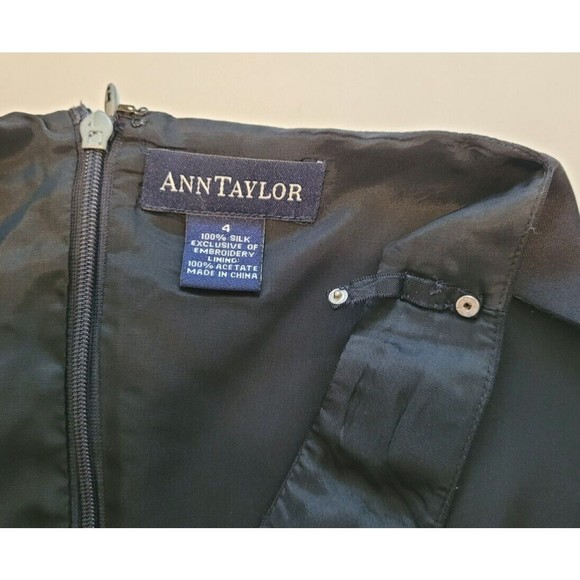 Ann Taylor Black Silk Sheath Dress Pink Floral Embroidery Sz 4 EUC Work Luncheon - Picture 7 of 12